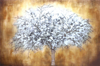Temp Glass With Foil & Rhinestones - Abstract Tree - Light Brown Classy Art