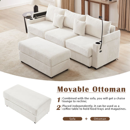 Modern Style Loveseat Sofa Sectional Sofa Couch With Storage Space, A Movable Ottoman, Two USB Ports, Two Cup Holders, A Phone Holder For Living Room