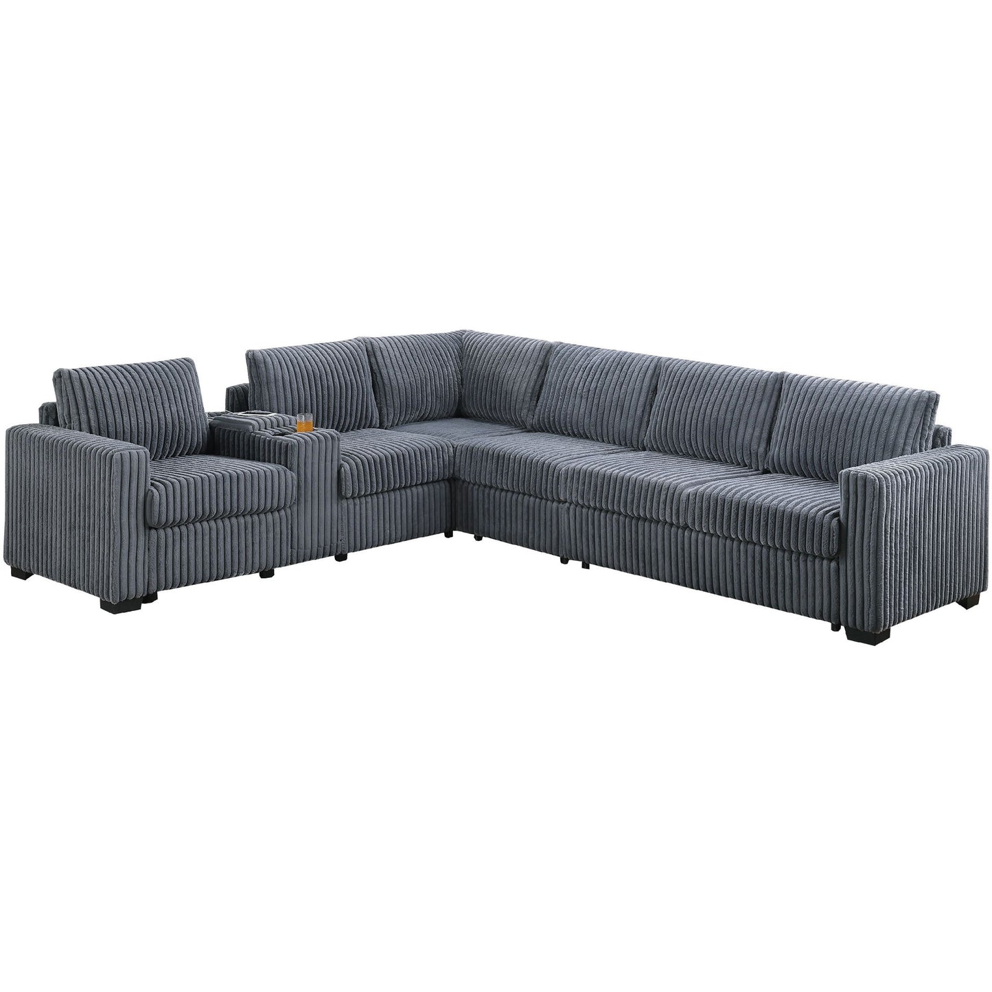 Modern Style L-Shape Sectional Set, USB Ports, Cup Holder Home Essentials