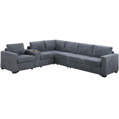 Modern Style L-Shape Sectional Set, USB Ports, Cup Holder Home Essentials