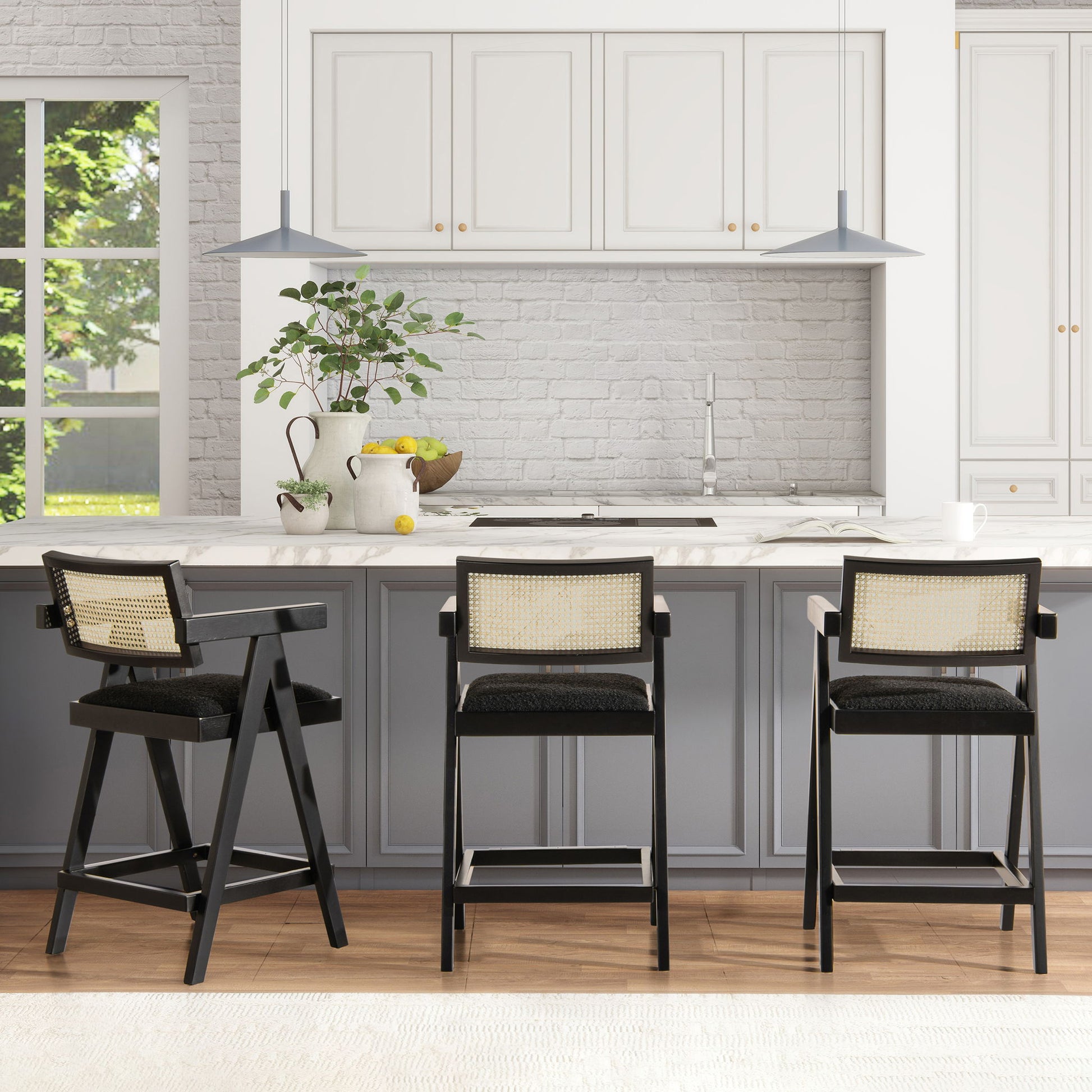 Milan - Modern Webbing Back Stool With Arms (Set of 3) Jennifer Taylor Home