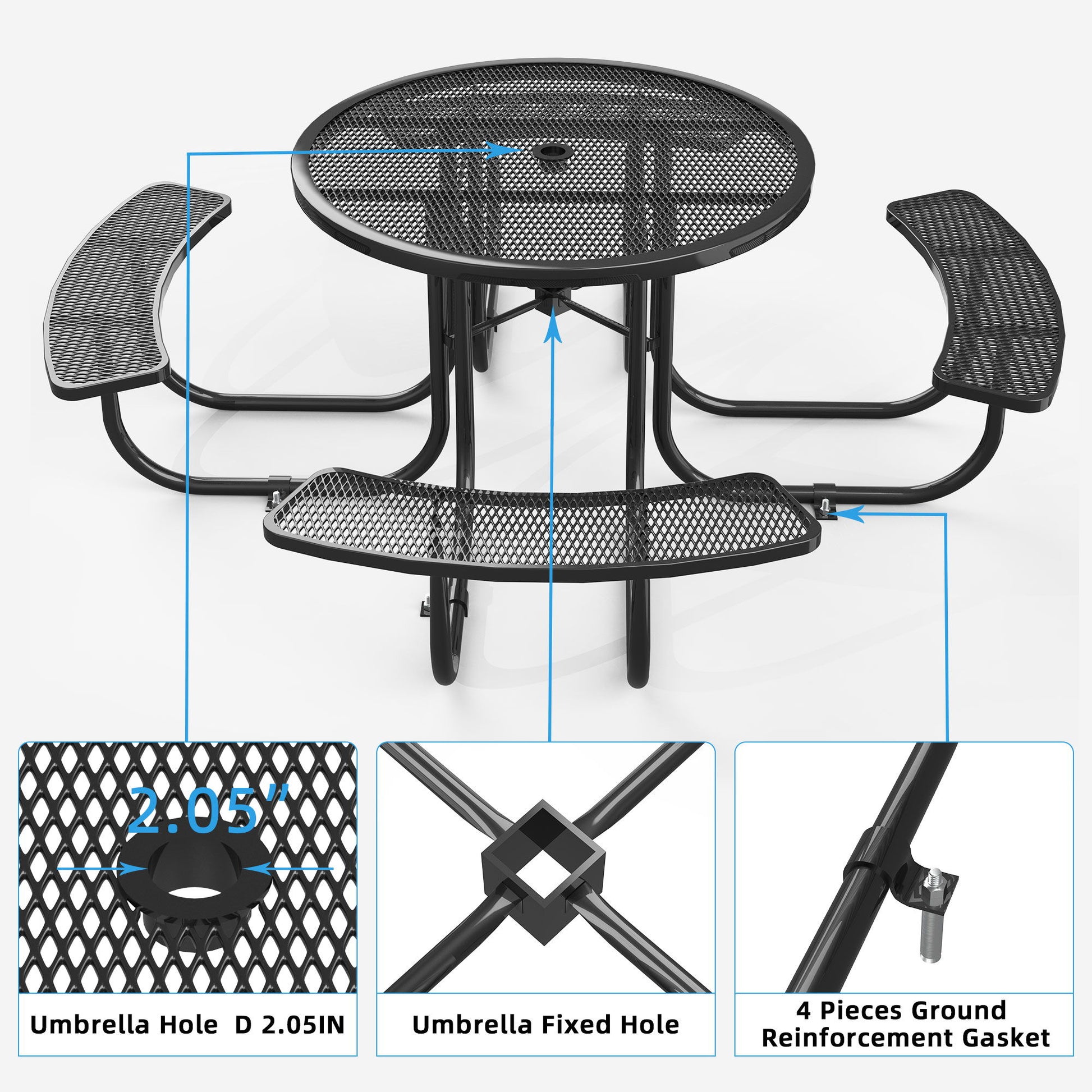 Round Outdoor Steel Picnic Table 46" With Umbrella Pole Home Essentials