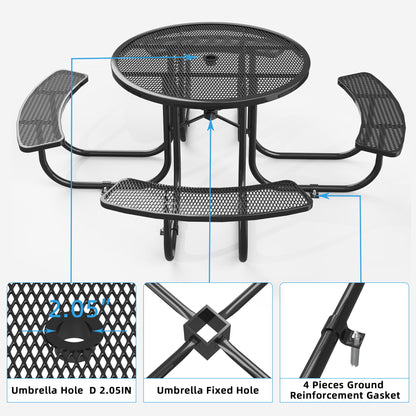 Round Outdoor Steel Picnic Table 46" With Umbrella Pole Home Essentials