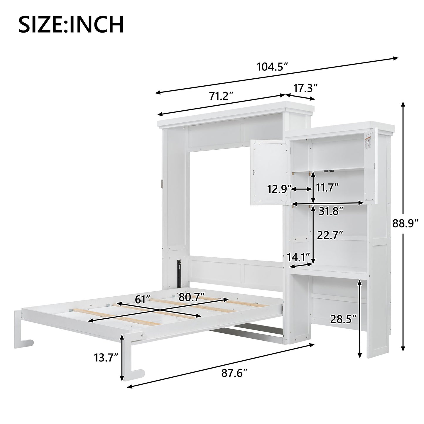 Queen Size Murphy Bed With Louvered Design And Multiple Storage Shelves - White Hearth and Haven