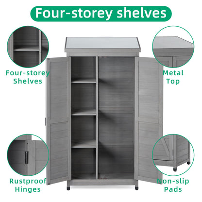 Wood Outdoor Storage Cabinet With Metal Top Garden Shed For Yard And Patio - Gray Daily Nest