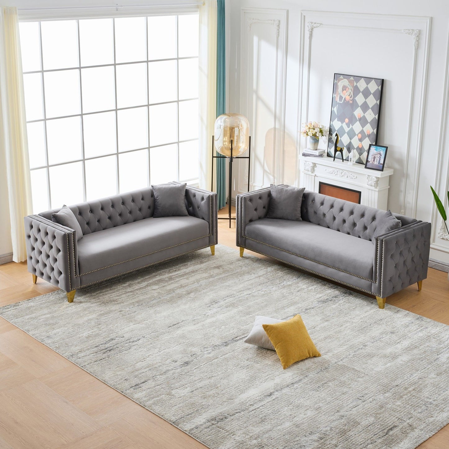 Deep Seat Sofa With Button Nailhead, Square Arm Couches Home Essentials