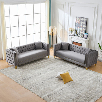 Deep Seat Sofa With Button Nailhead, Square Arm Couches Home Essentials