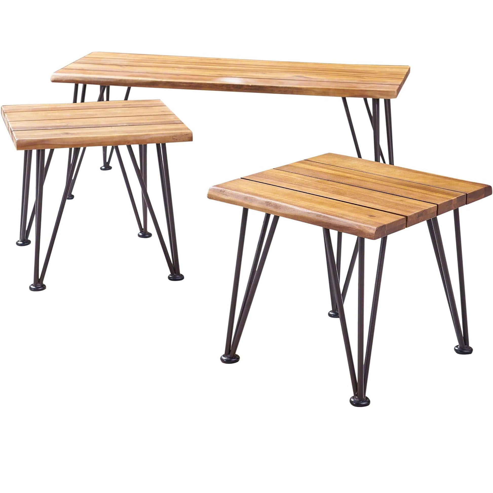 Zion - Outdoor Industrial Iron And Coffee Table - Teak Noble House