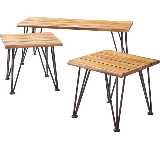Zion - Outdoor Industrial Iron And Coffee Table - Teak Noble House