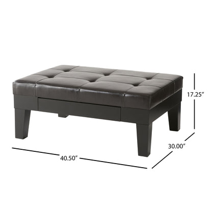 Chatham - Ottoman With Drawer Leather Storage Solution - Dark Coffee Noble House