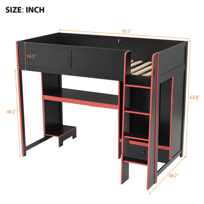 Gaming Loft Bed With Built In Desk, Wardrobe, LED Lighting And Drawer Hearth and Haven