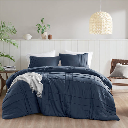 Porter - California King Soft Washed Pleated Comforter Set - Navy Super Listing