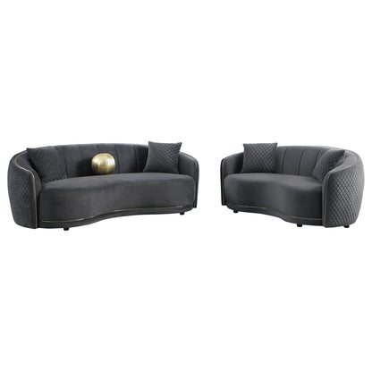 Lorraine - 2 Piece Upholstered Sofa Set With Tufting Trim - Dark Gray Furniture Max