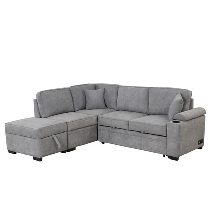 Sleeper Sofa Bed, 2 In 1 Pull Out Sofa Bed L Shape Couch With Storage Ottoman For Living Room, Bedroom Couch And Small Apartment Hearth and Haven