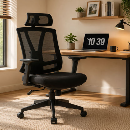 Office Chair With Adjustable Headrest & Back, High Back Swivel Desk Chair - Black Home Essentials