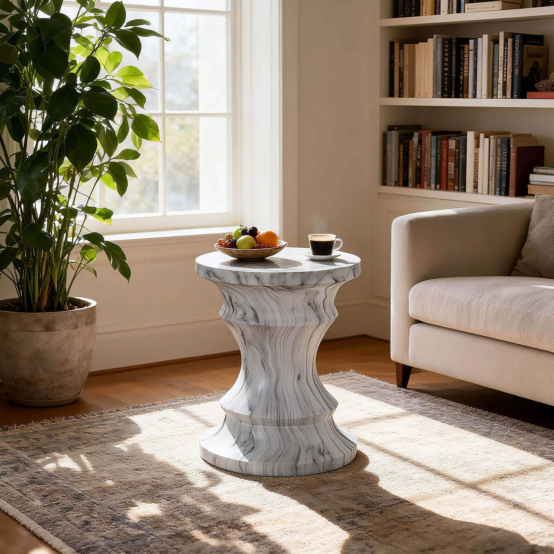 Geometric Round Outdoor End Table - Marble Home Essentials