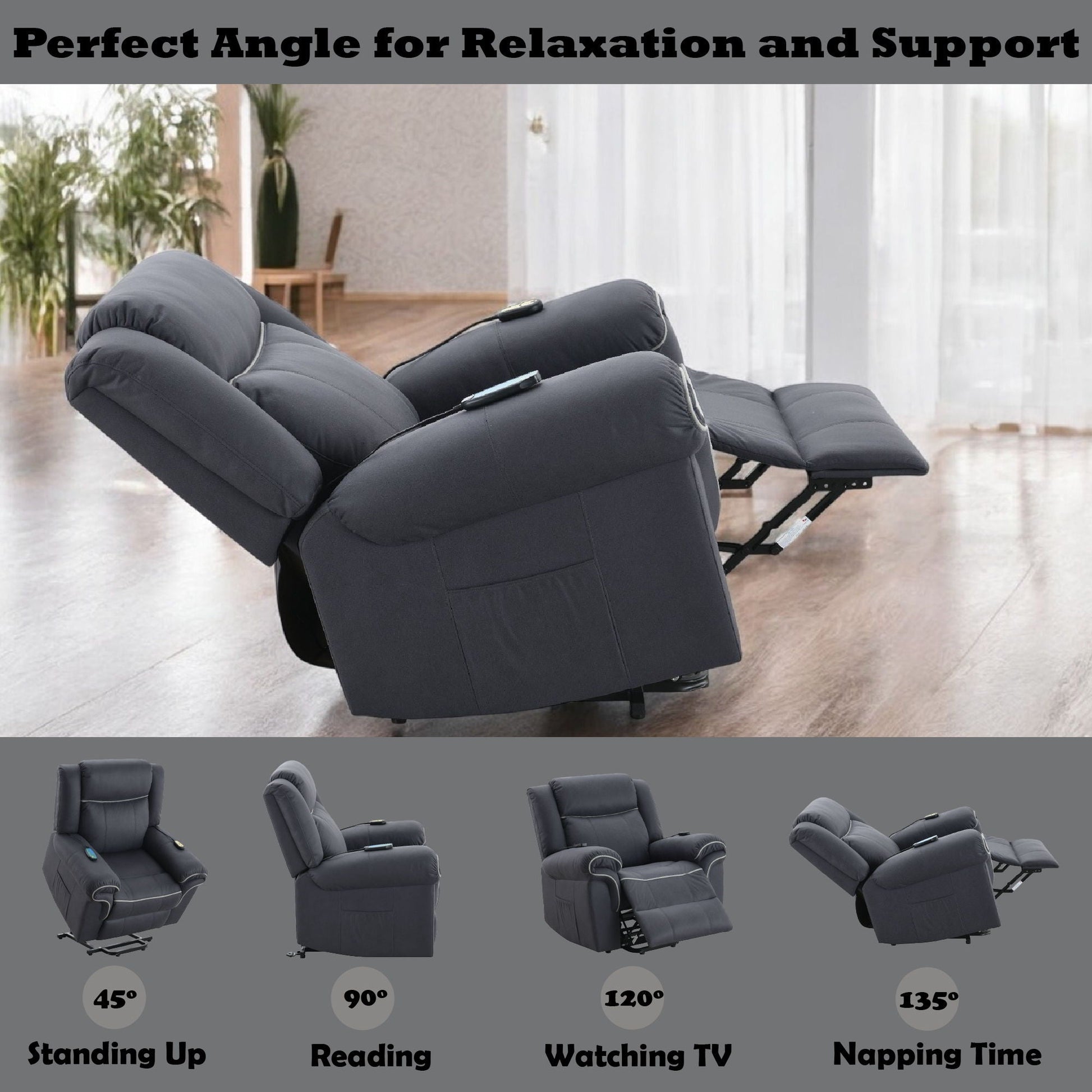 Domana - Polished Microfiber Power Nirion Recliner With Lift Heating Massage Chair - Dark Blue Acme