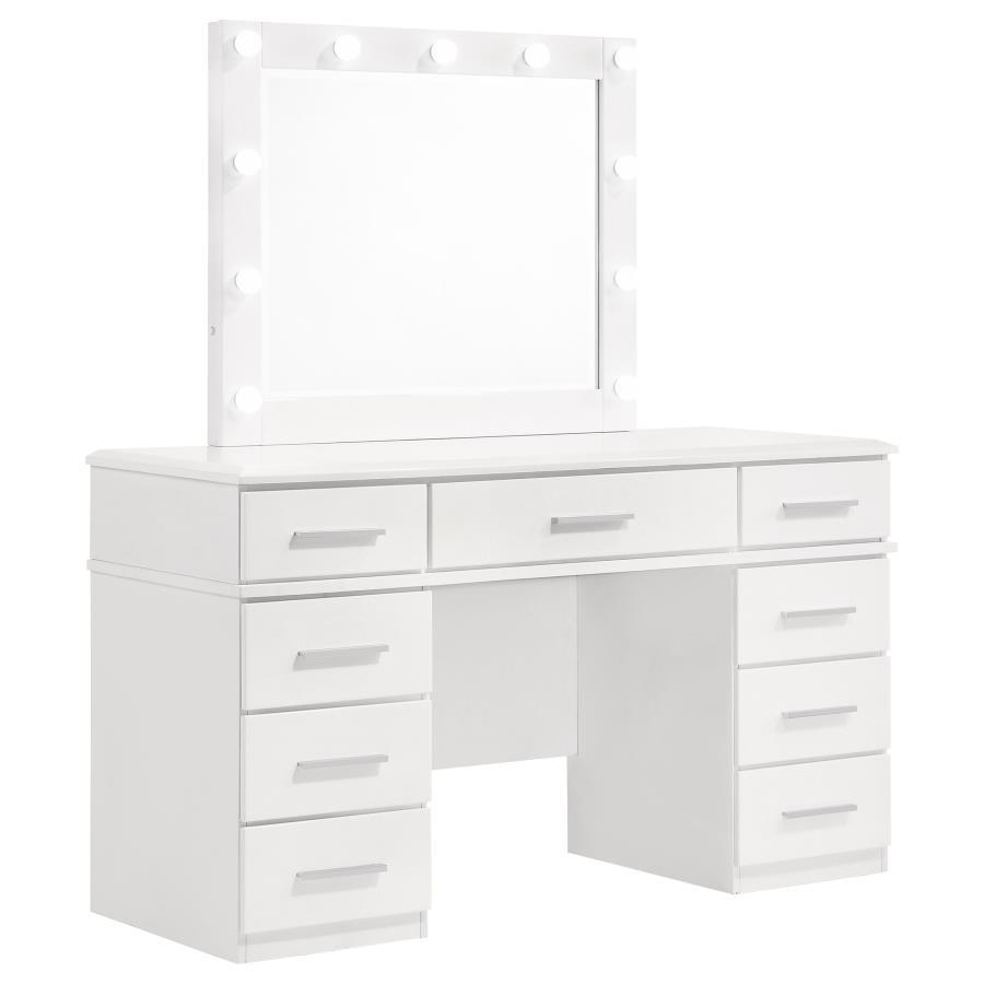 Felicity - 9-Drawer Vanity Table With Lighted Mirror - Glossy White