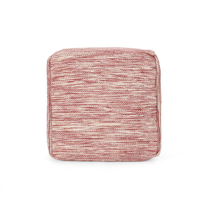 Enigma - Yarn And Cotton Square Pouf Ottoman With Polystyrene Beads - Red / White Home Essentials
