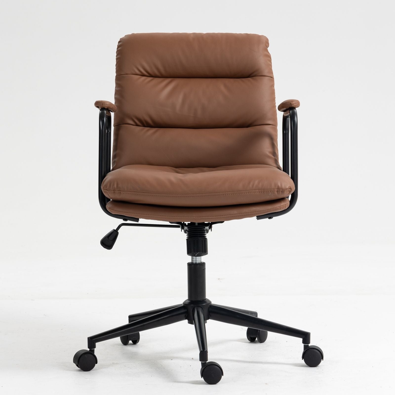 Office Chair, Mid Back Home Office Desk Task Chair With Wheels And Arms Ergonomic PU Leather Computer Rolling Swivel Chair With Padded Armrest Home Essentials