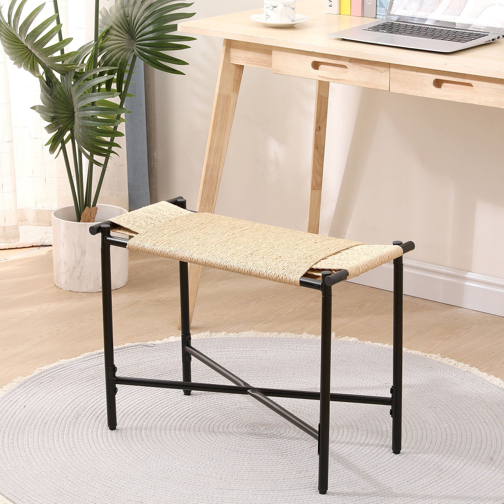 Handwoven Paper Rope Foot Rest Shoes Stools Ottomans For Entryway Home Essentials