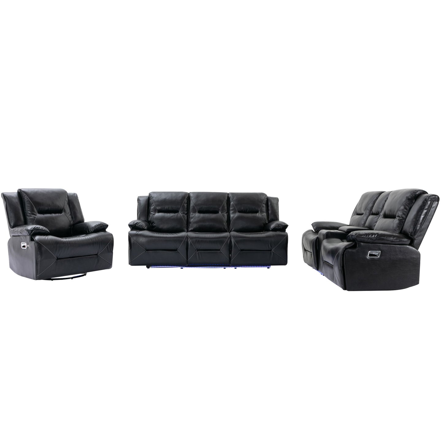Home Theater Recliner Set Manual Recliner Chair With A LED Light Strip Two Built-In Cup Holders For Living Room Hearth and Haven
