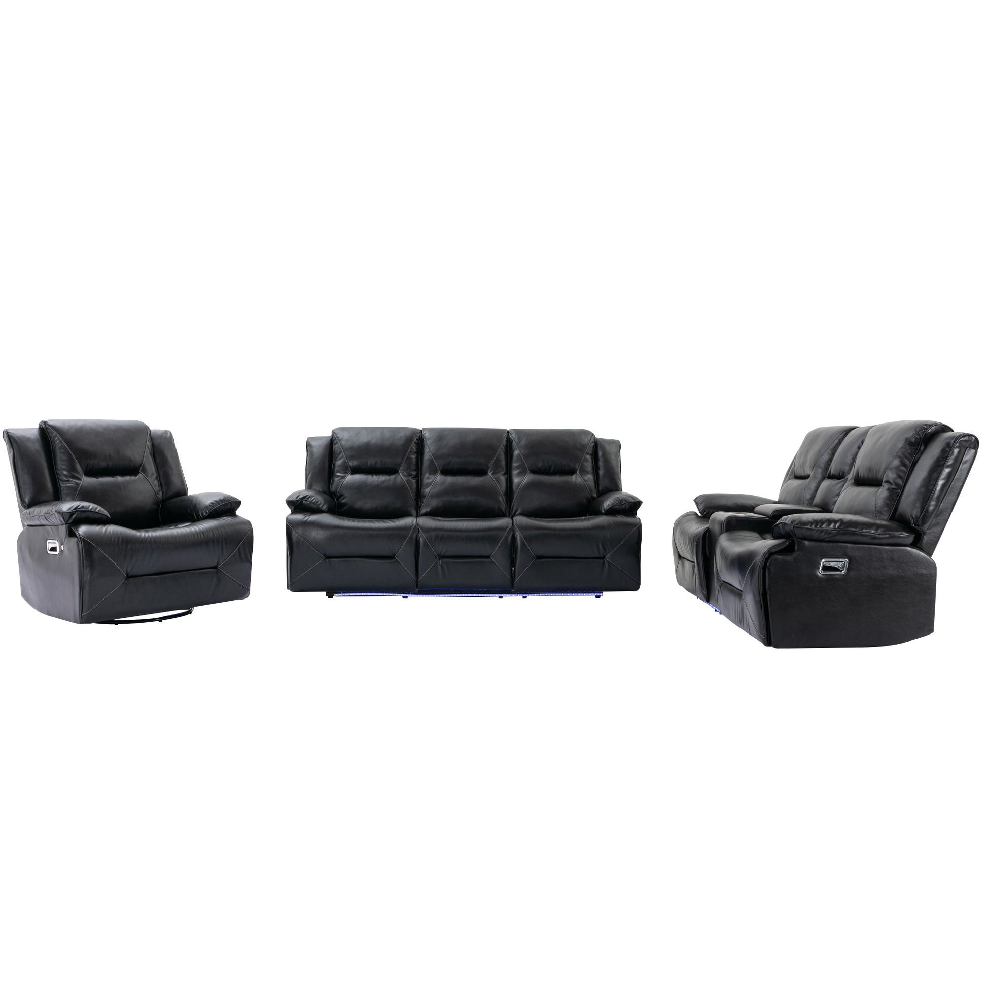 Home Theater Recliner Set Manual Recliner Chair With A LED Light Strip Two Built-In Cup Holders For Living Room Hearth and Haven
