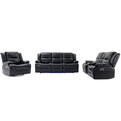 Home Theater Recliner Set Manual Recliner Chair With A LED Light Strip Two Built-In Cup Holders For Living Room Hearth and Haven