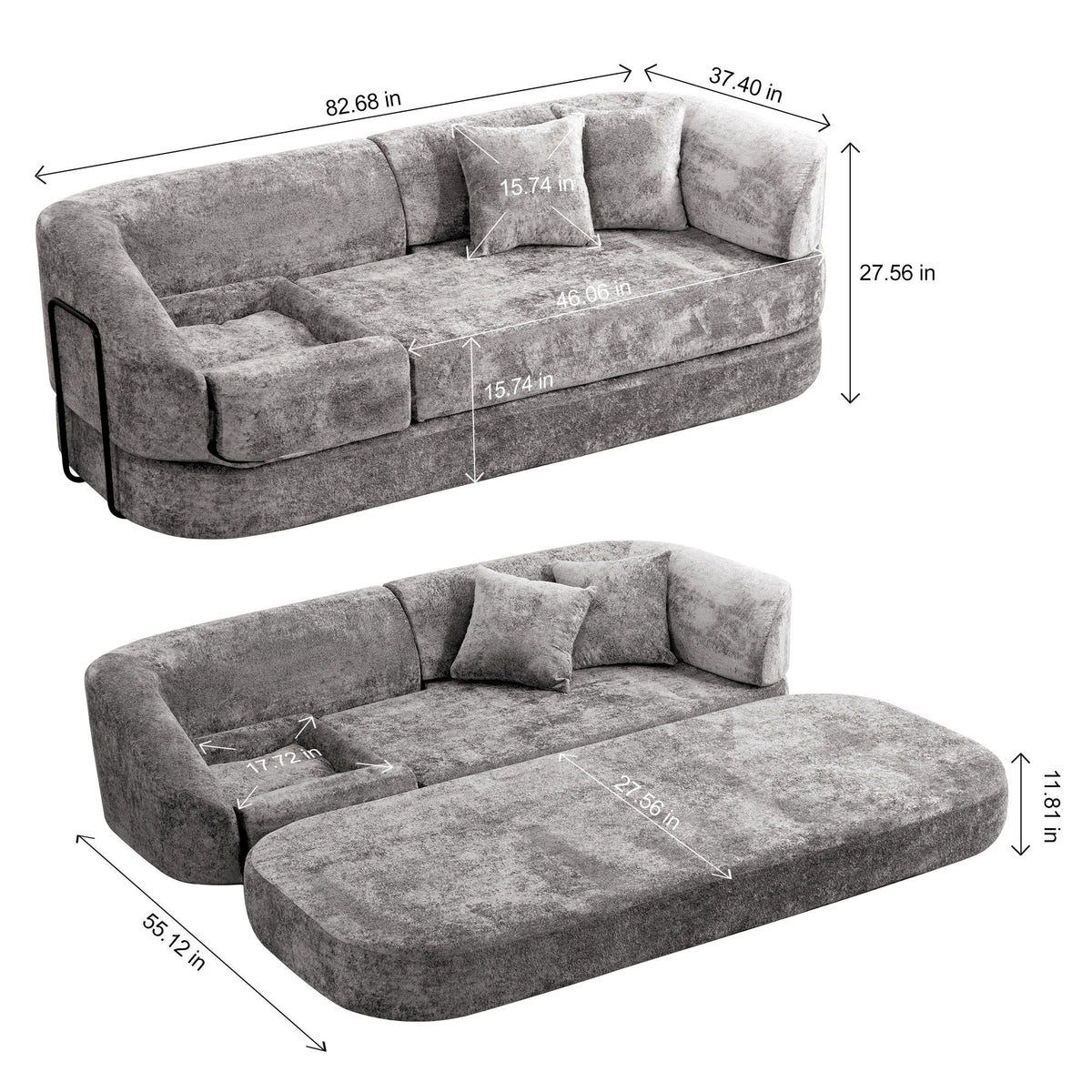 3 Seater Sofa With Built In Pet Bed Nook, Curved Design And 2 Throw Pillows Home Essentials