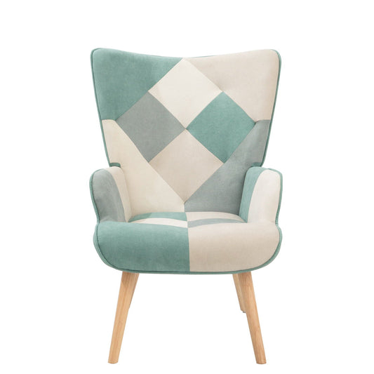 Accent Chair With Ottoman, Living Room Chair And Ottoman Set, Comfy Side Armchair For Bedroom, Creative Splicing Cloth Surface - Blue Home Essentials