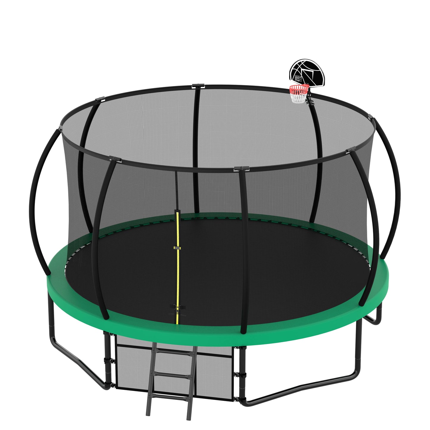 12' Recreational Kids Trampoline With Safety Enclosure Net & Ladder, Outdoor Recreational Trampolines