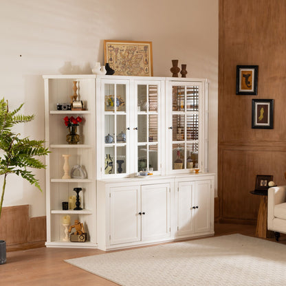 Retro Style Wall Suit With Glass Doors, 75.25" Tall Display Cabinets & Triangle Sided Bookshelves - White Hearth and Haven