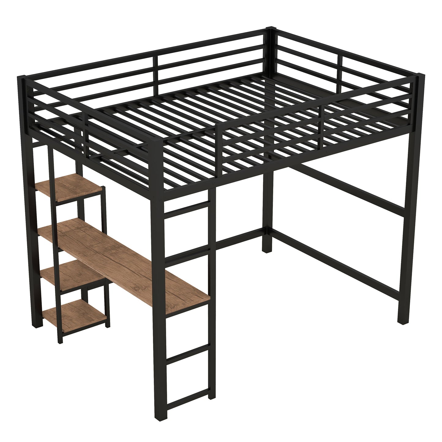 Loft Bed With Built In Desk And Storage Shelves, Full Size - Black Hearth and Haven