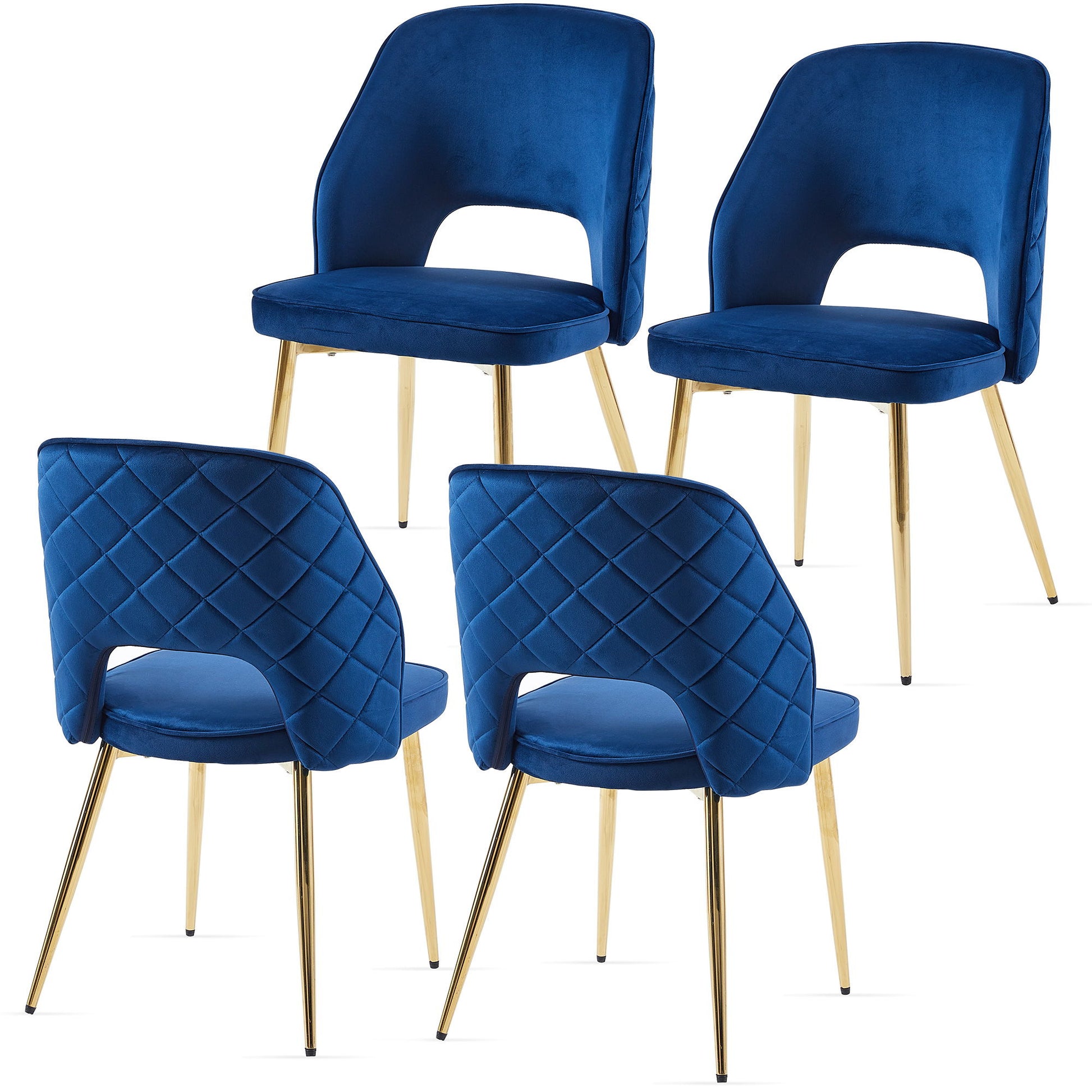 Velvet Dining Chairs With Metal Legs And Hollow Back Upholstered Dining Chairs Home Essentials