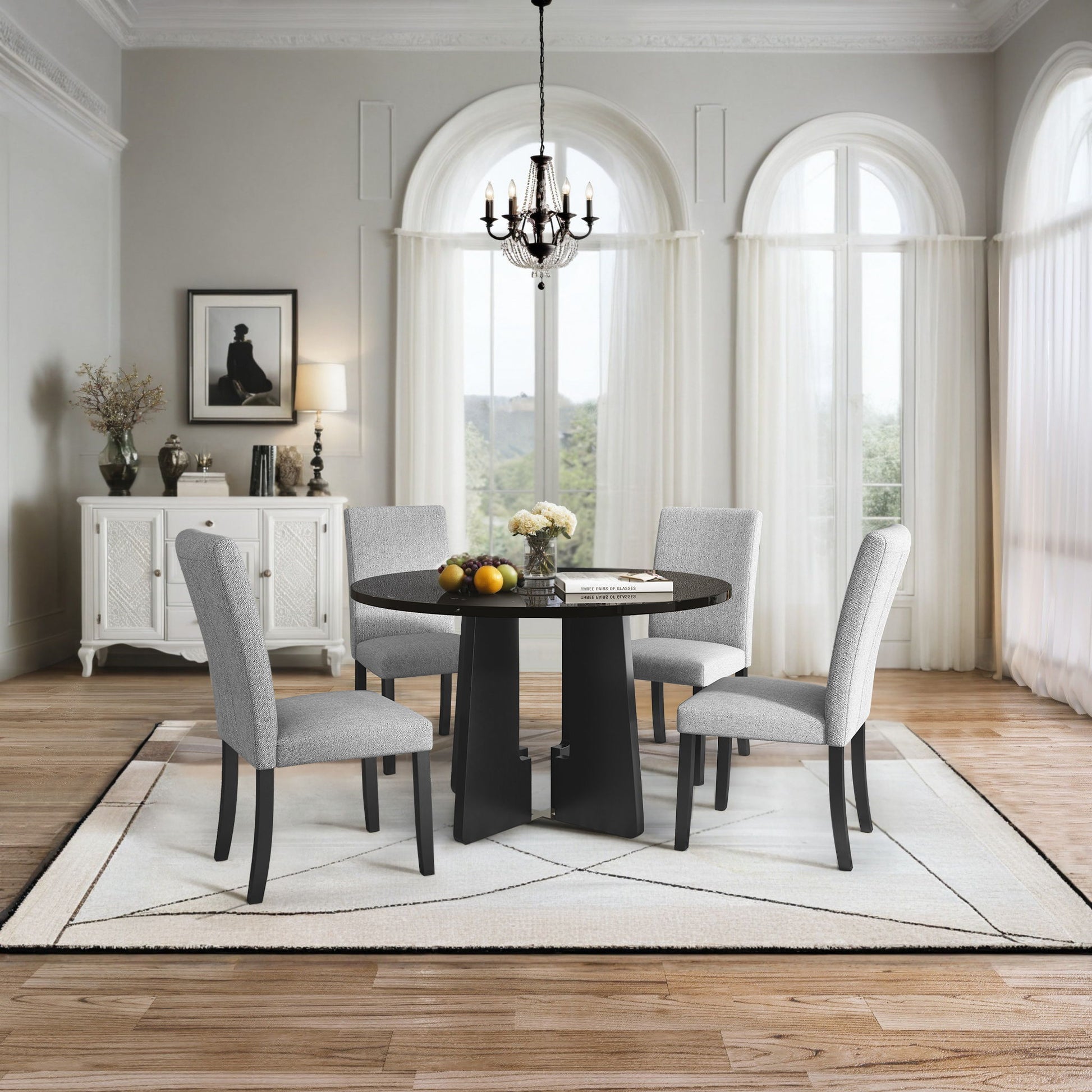 5 Piece Round Dining Table Set, Modern Table And 4 Upholstered Chairs For Dining Room Hearth and Haven