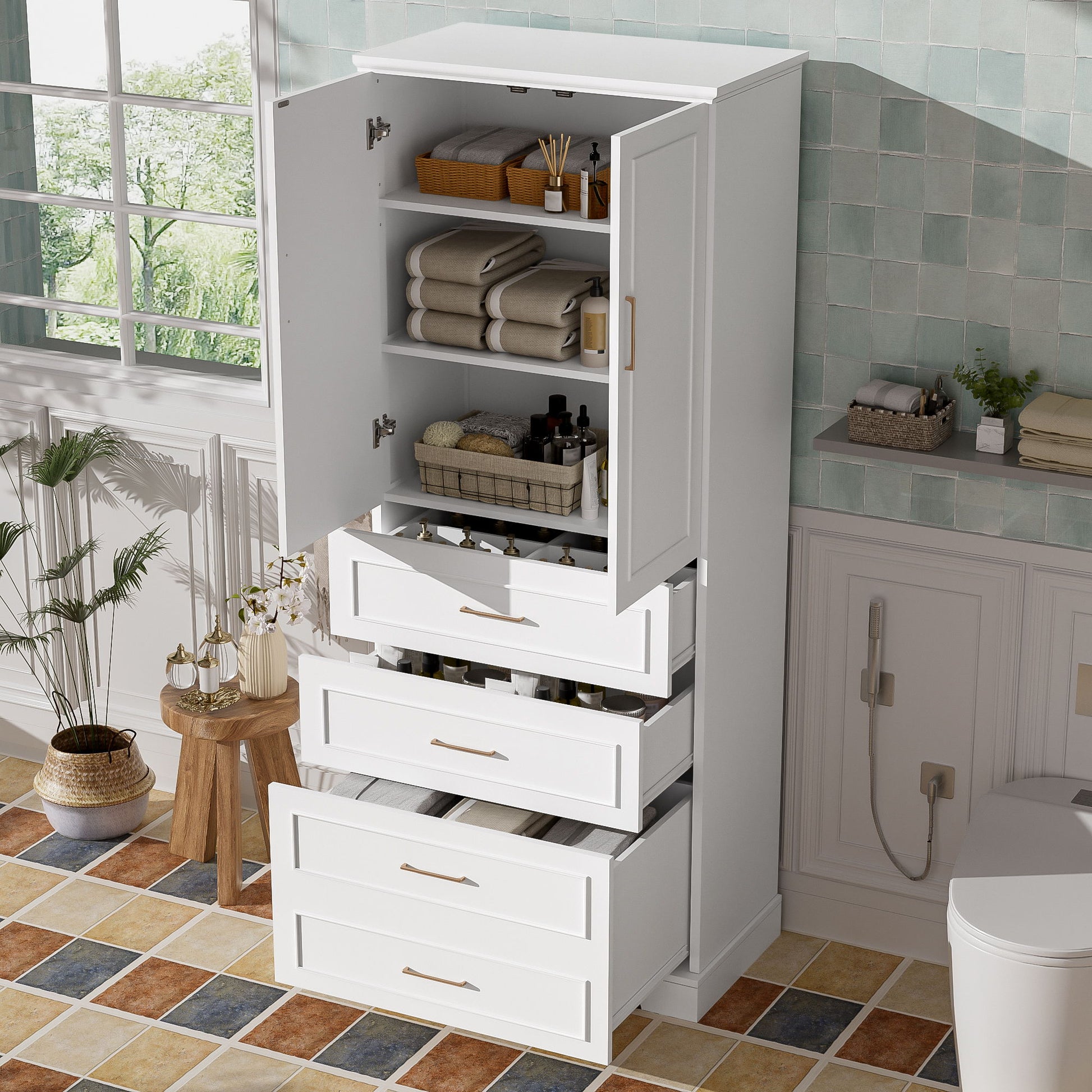 Freestanding Bathroom Cabinet With 3 Drawers, Adjustable Shelf, Soft Close Doors Hearth and Haven