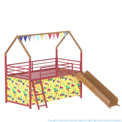 Jack - House Loft Bed With Slide And Curtain Set House & Home Furniture