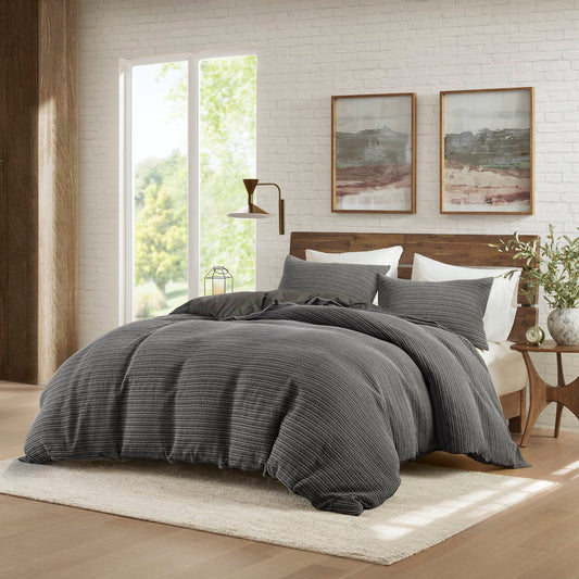 Lyon - 3 Piece King/California King Waffle Washed Duvet Set - Charcoal Woolrich