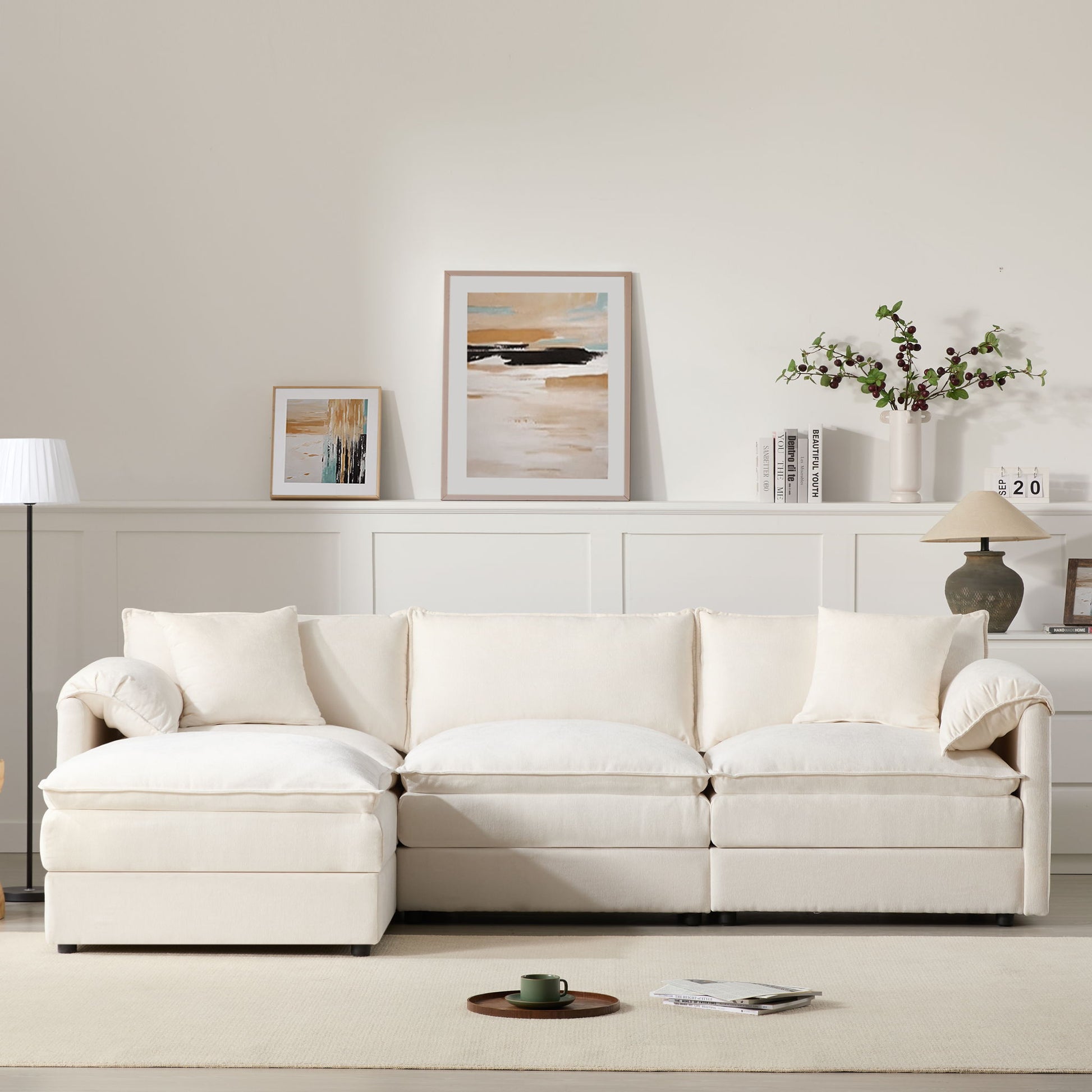 Modular Sectional With Deep And Wide Seat, Cloud Couch Set With Double Cushions Sofa With Movable Ottoman Luxe & Co.