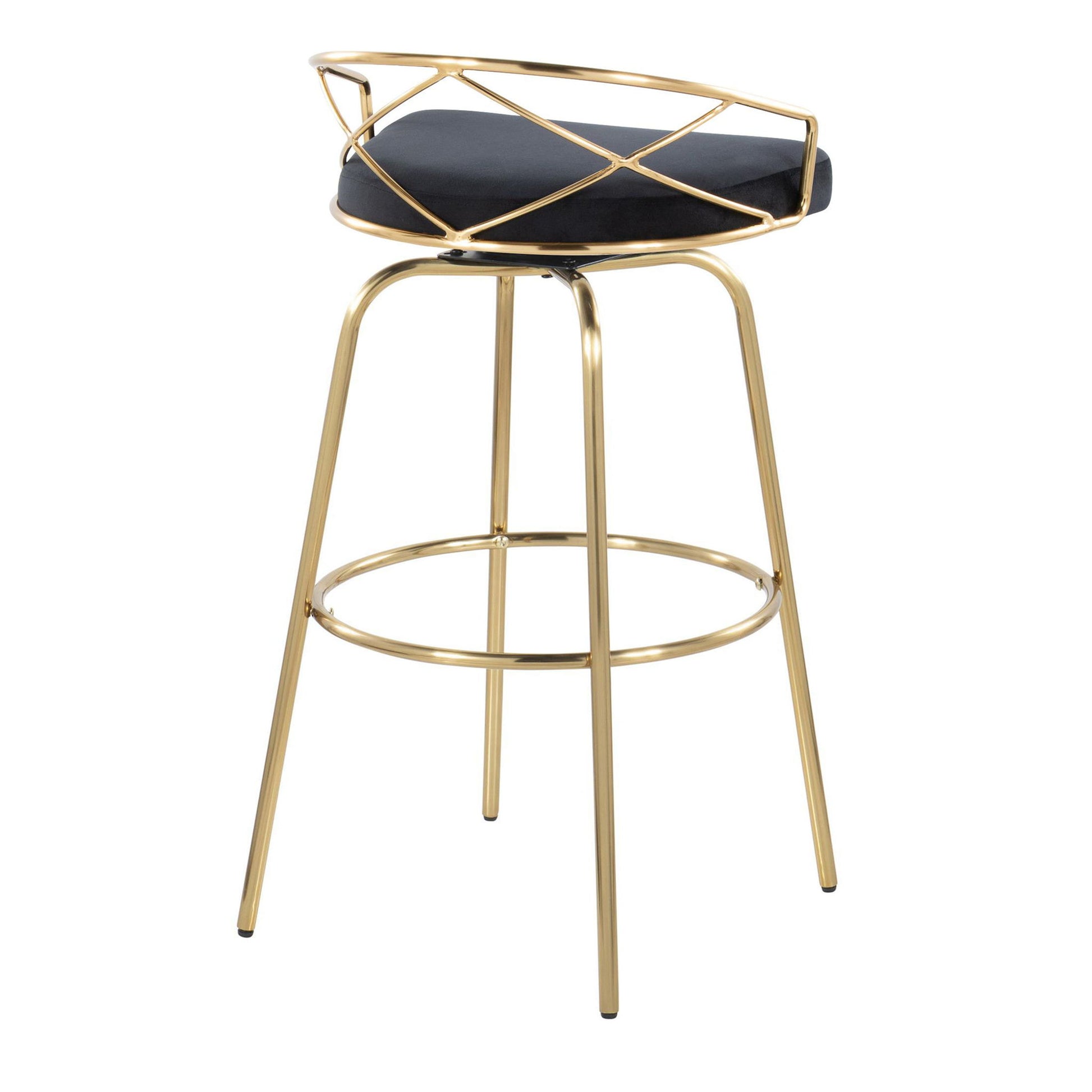 Charlotte - Glam Glam / Art Deco Fixed Height Barstool With Swivel With Round Footrest (Set of 2) Lumi Source