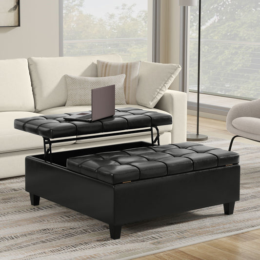Harrison - Large Square Coffee Table Storage Ottoman - Black Simpli-Home