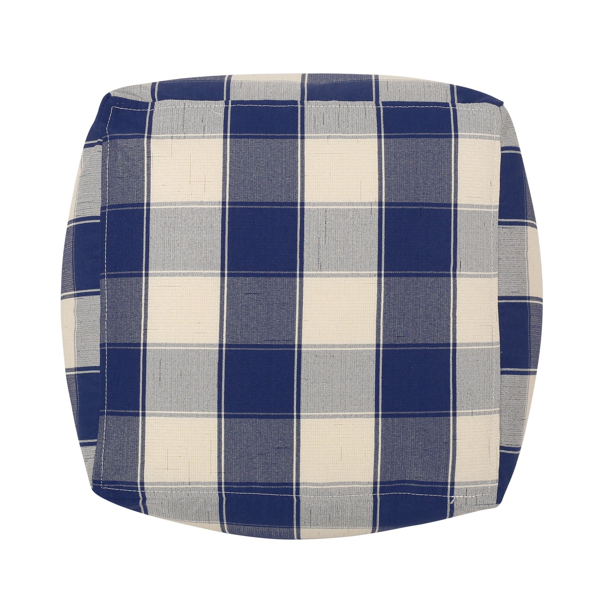 Connor - Checkered Square Pouf Ottoman And Floor Cushion - Ivory / Navy Home Essentials