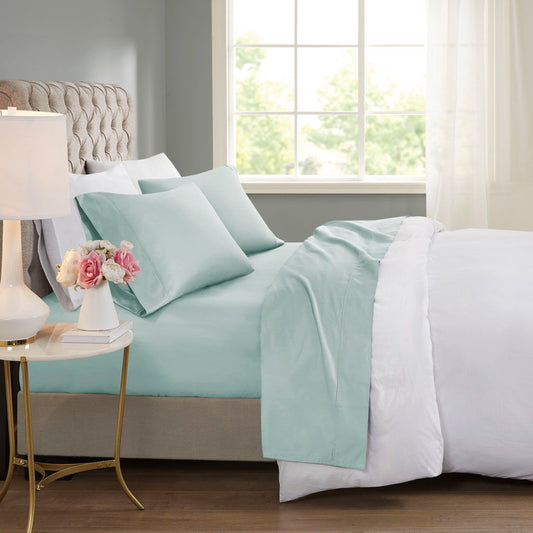 600 Thread Count - Cooling Cotton Blend 4 Piece Queen Sheet Set - Seafoam