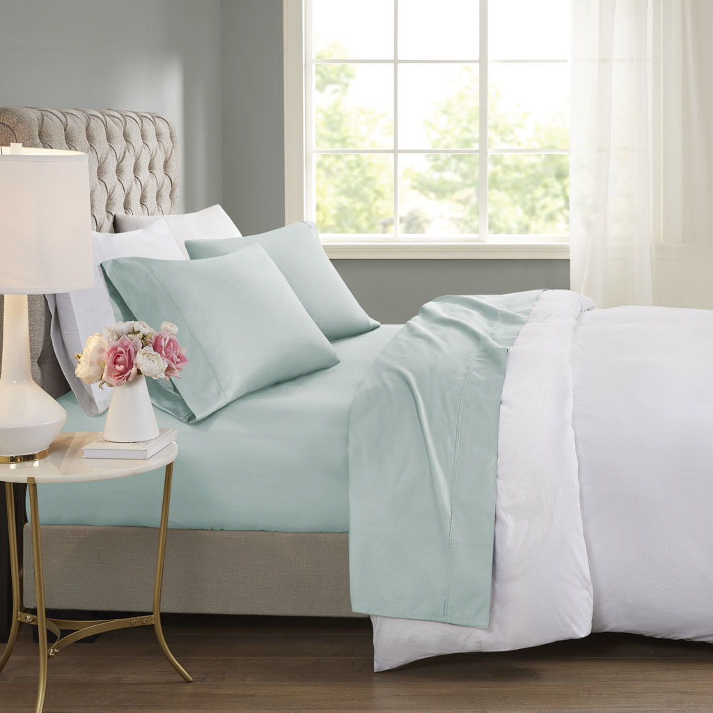 600 Thread Count - Cooling Cotton Blend 4 Piece King Sheet Set - Seafoam Beautyrest