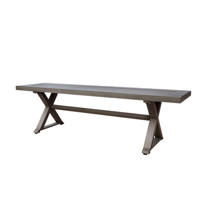 Modern Aluminum Outdoor Dining Bench With X Base - Dark Gray Noble House