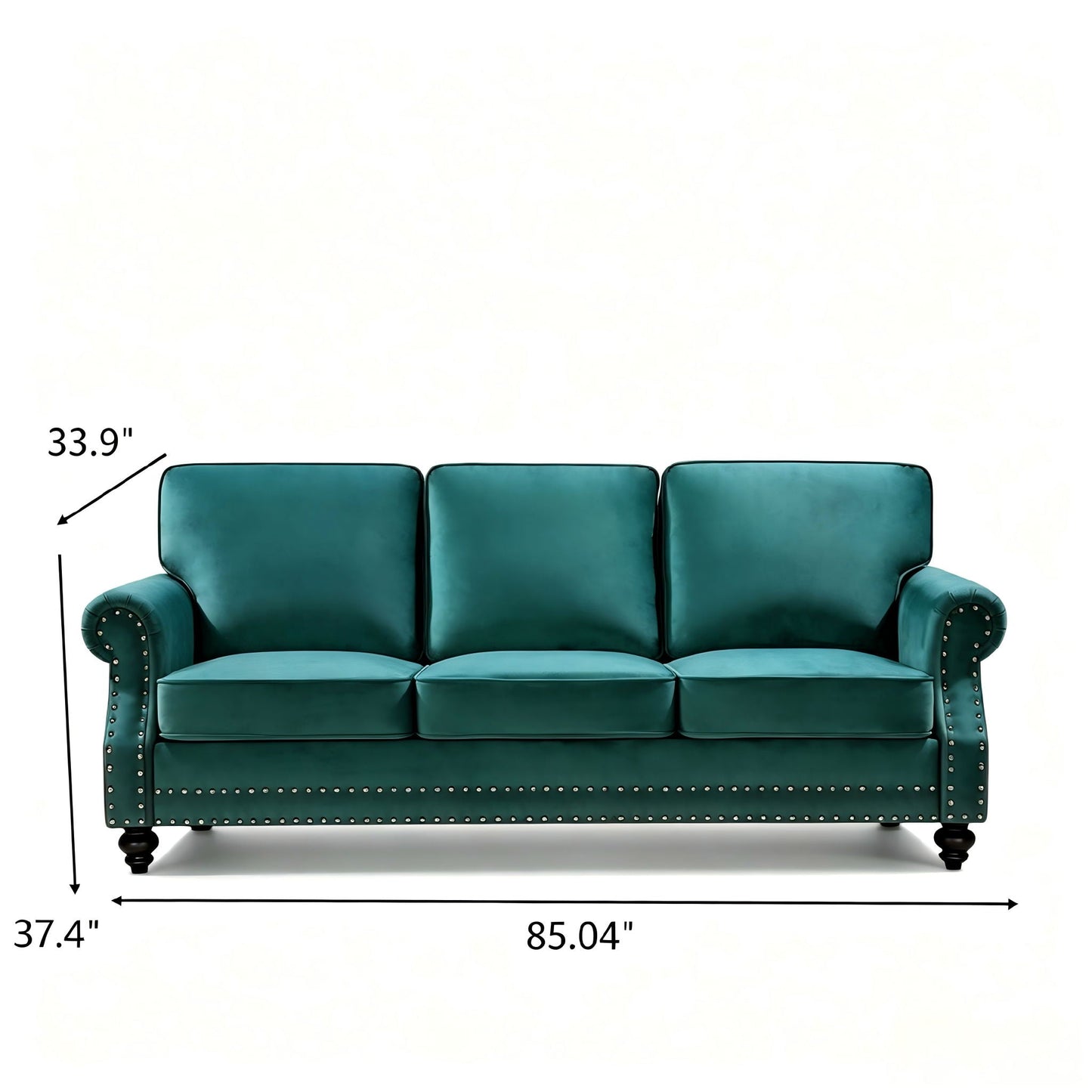 3 Seater Sofa With Nailhead Trim And Turned Legs For Living Room US Pride