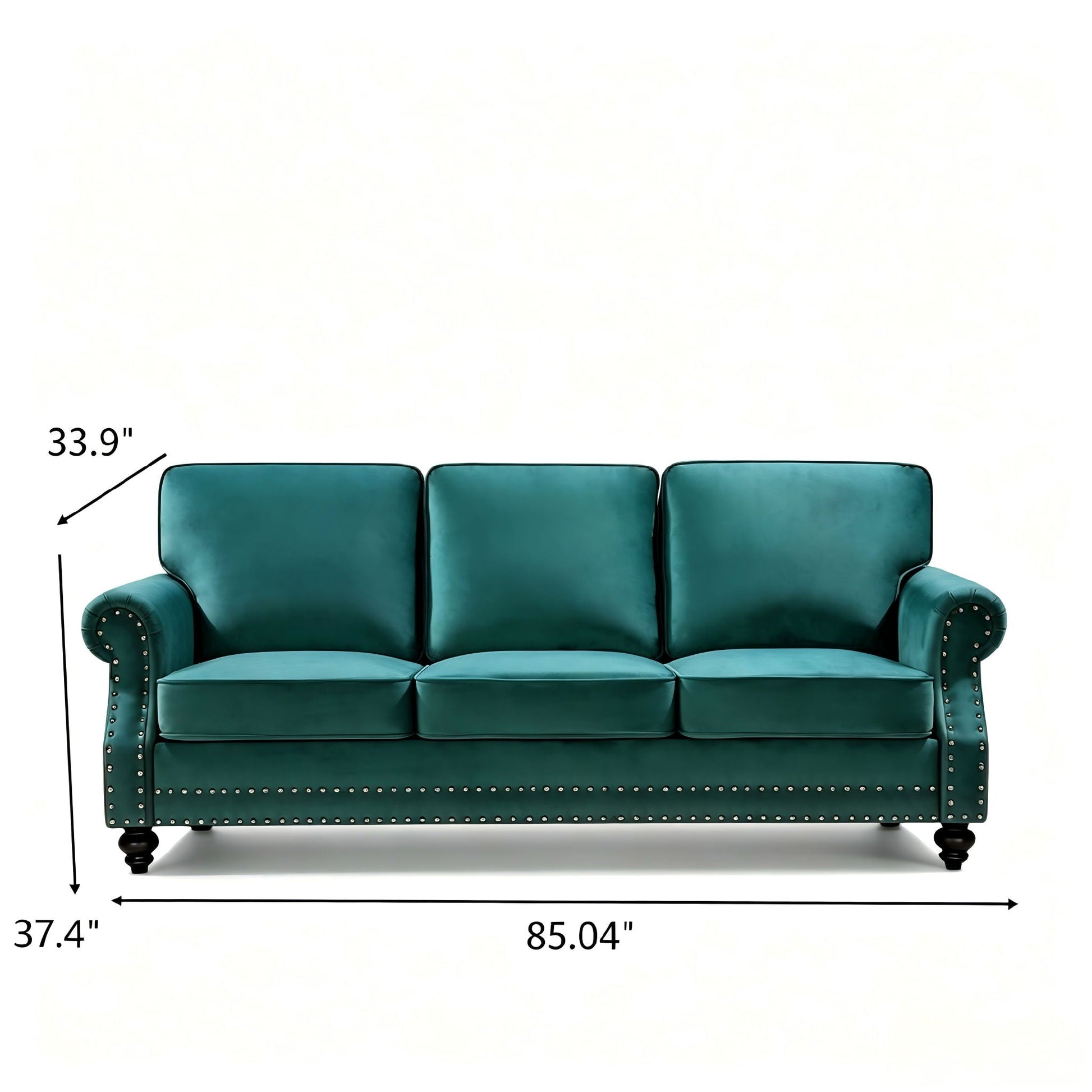 3 Seater Sofa With Nailhead Trim And Turned Legs For Living Room US Pride