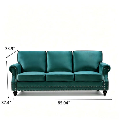 3 Seater Sofa With Nailhead Trim And Turned Legs For Living Room US Pride