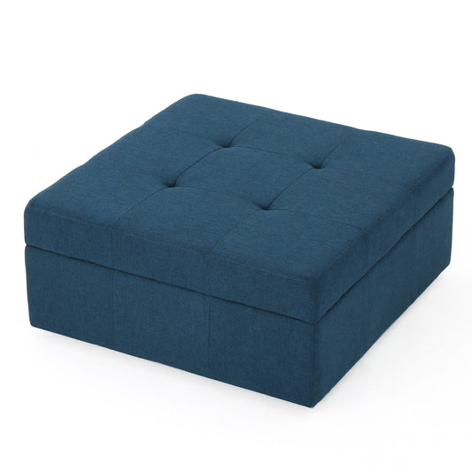 Flip Top Ottoman With Tufted Waffle Stitch And Rolling Casters - Navy Blue Noble House
