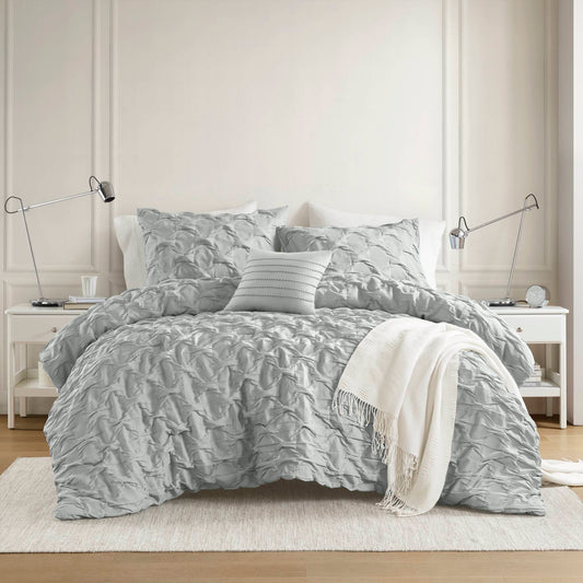Bailey - King/California King Diamond Pucker Comforter Set - Gray Super Listing